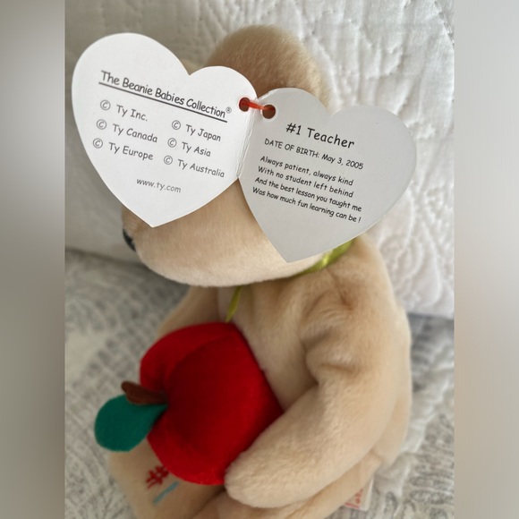 🍎 RETIRED TY BEANIE BABY BEAR “#1 TEACHER”. MWMT! DATED MAY 2005! APPROX 8”. - Picture 6 of 6
